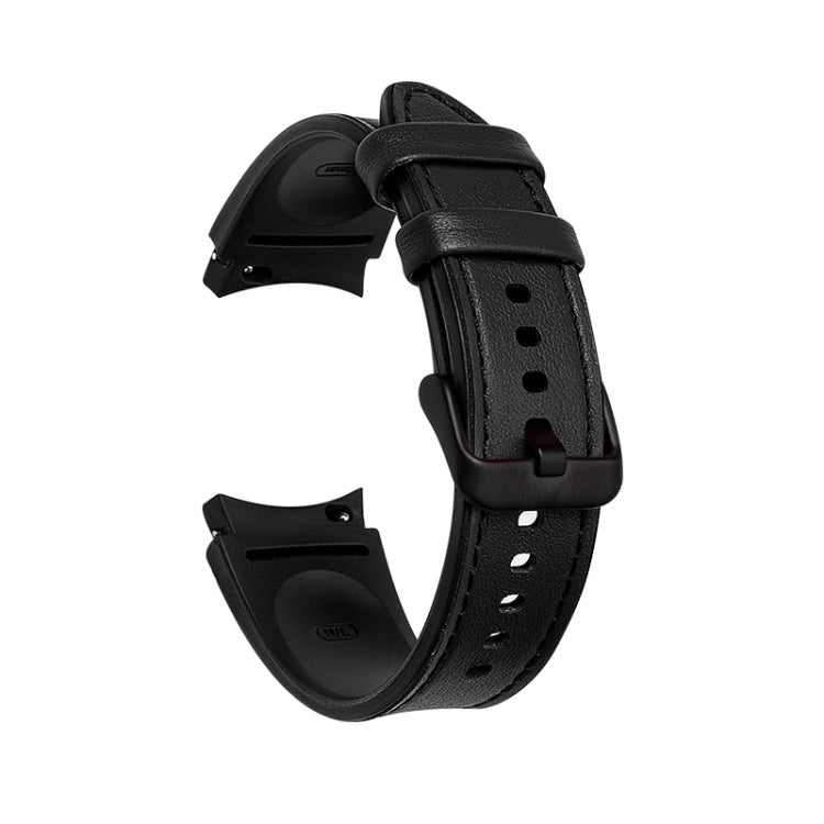 For Samsung Galaxy Watch4 Silicone + Leather Black Buckle Watch Band(Black)