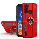 For Motorola Moto G8 Power Lite Carbon Fiber Pattern PC + TPU Protective Case with Ring Holder(Red)