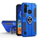 For Motorola Moto G8 Power Lite Carbon Fiber Pattern PC + TPU Protective Case with Ring Holder(Dark Blue)