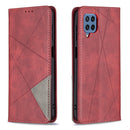 For Samsung Galaxy M32 Rhombus Texture Horizontal Flip Magnetic Leather Case with Holder & Card Slots(Red)