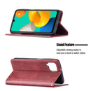 For Samsung Galaxy M32 Rhombus Texture Horizontal Flip Magnetic Leather Case with Holder & Card Slots(Red)