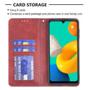 For Samsung Galaxy M32 Rhombus Texture Horizontal Flip Magnetic Leather Case with Holder & Card Slots(Red)