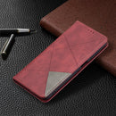 For Samsung Galaxy M32 Rhombus Texture Horizontal Flip Magnetic Leather Case with Holder & Card Slots(Red)