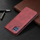 For Samsung Galaxy M32 Rhombus Texture Horizontal Flip Magnetic Leather Case with Holder & Card Slots(Red)