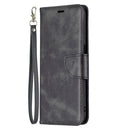 For OPPO Realme 8 5G/Realme V13 5G Retro Lambskin Texture Pure Color Horizontal Flip PU Leather Case with Holder & Card Slots & Wallet & Lanyard(Black)