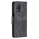 For OPPO Realme 8 5G/Realme V13 5G Retro Lambskin Texture Pure Color Horizontal Flip PU Leather Case with Holder & Card Slots & Wallet & Lanyard(Black)