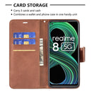 For OPPO Realme 8 5G/Realme V13 5G Retro Lambskin Texture Pure Color Horizontal Flip PU Leather Case with Holder & Card Slots & Wallet & Lanyard(Brown)