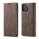CaseMe-013 Multifunctional Retro Frosted Horizontal Flip Leather Case with Card Slot & Holder & Wallet For iPhone 13 mini(Coffee)