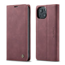 CaseMe-013 Multifunctional Retro Frosted Horizontal Flip Leather Case with Card Slot & Holder & Wallet For iPhone 13 mini(Wine Red)