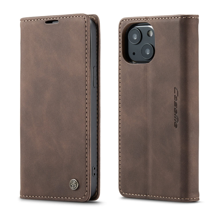 CaseMe-013 Multifunctional Retro Frosted Horizontal Flip Leather Case with Card Slot & Holder & Wallet For iPhone 13(Coffee)