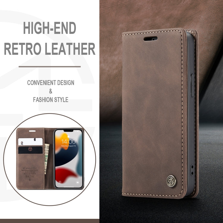 CaseMe-013 Multifunctional Retro Frosted Horizontal Flip Leather Case with Card Slot & Holder & Wallet For iPhone 13(Coffee)