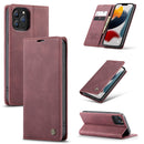 CaseMe-013 Multifunctional Retro Frosted Horizontal Flip Leather Case with Card Slot & Holder & Wallet For iPhone 13 Pro(Wine Red)