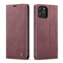 CaseMe-013 Multifunctional Retro Frosted Horizontal Flip Leather Case with Card Slot & Holder & Wallet For iPhone 13 Pro Max(Wine Red)