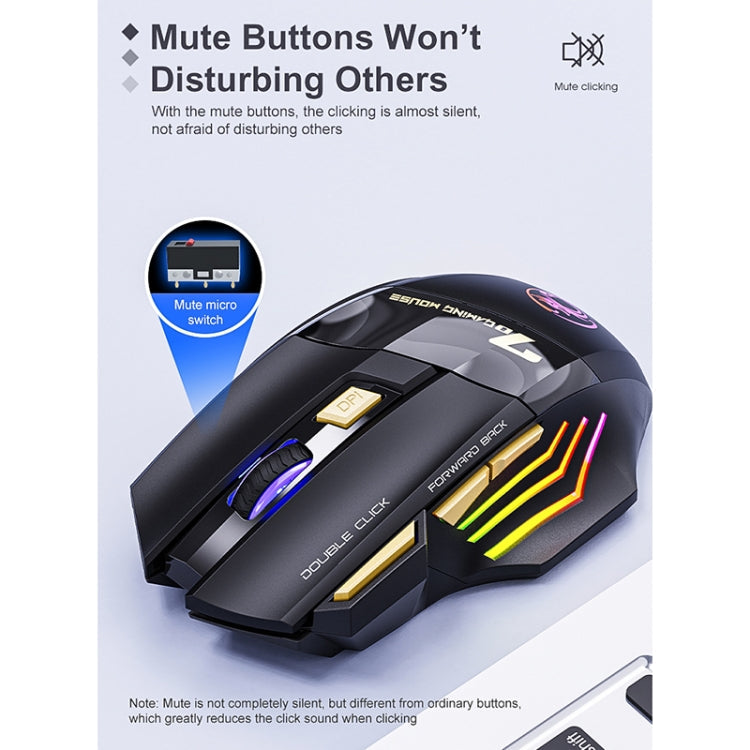 iMICE GW-X7 7-button Silent Rechargeable Wireless Gaming Mouse with Colorful RGB Lights(Black)