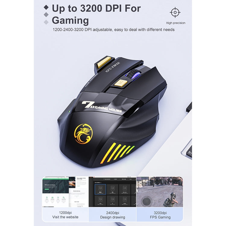 iMICE GW-X7 7-button Silent Rechargeable Wireless Gaming Mouse with Colorful RGB Lights(Black)