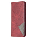 For OPPO A94 5G / F19 Pro Plus / Reno5 Z 5G Rhombus Texture Horizontal Flip Magnetic Leather Case with Holder & Card Slots(Red)