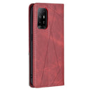 For OPPO A94 5G / F19 Pro Plus / Reno5 Z 5G Rhombus Texture Horizontal Flip Magnetic Leather Case with Holder & Card Slots(Red)