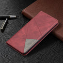 For OPPO A94 5G / F19 Pro Plus / Reno5 Z 5G Rhombus Texture Horizontal Flip Magnetic Leather Case with Holder & Card Slots(Red)