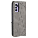 For OPPO Reno6 Rhombus Texture Horizontal Flip Magnetic Leather Case with Holder & Card Slots(Grey)