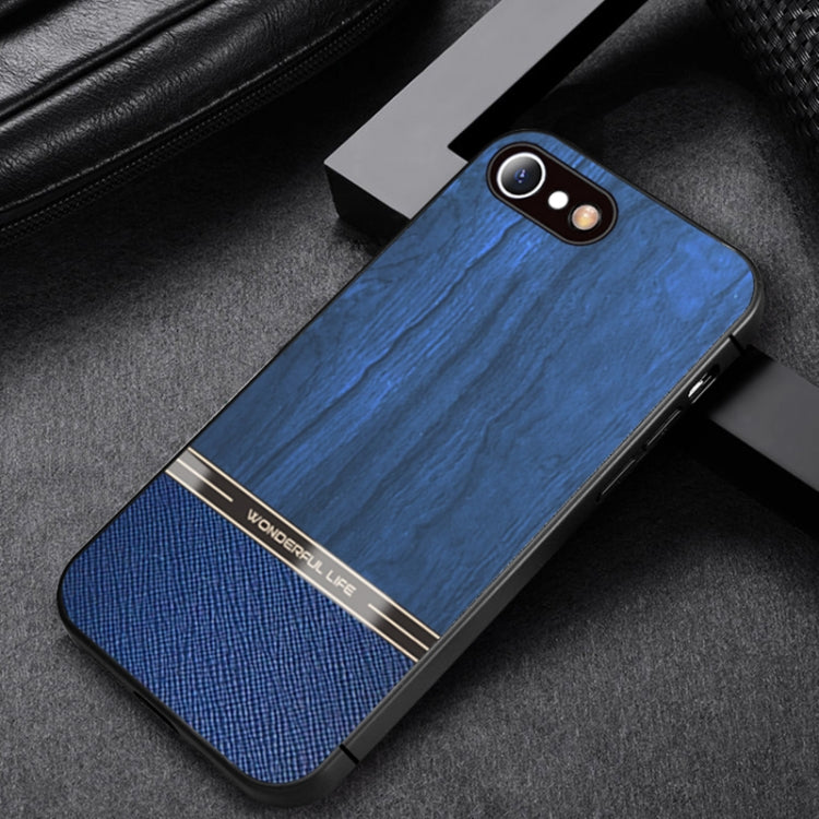 Shang Rui Wood Grain Skin PU + TPU Shockproof Case For iPhone SE 2022 / SE 2020 / 8 / 7(Blue)