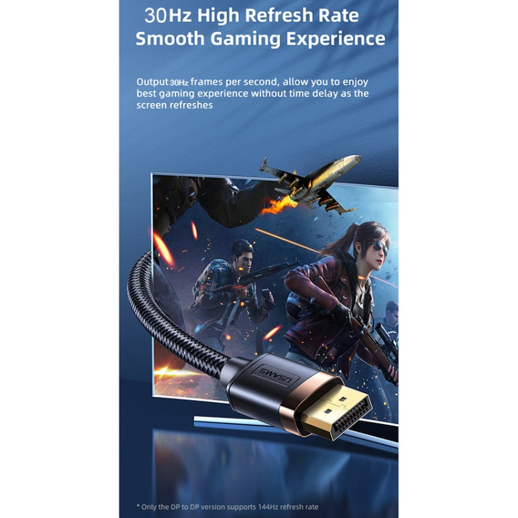 USAMS US-SJ530 U74 DP to HDMI 4K Glossy Aluminum Alloy HD Audio and Video Cable, Cable Length: 2m(Black)