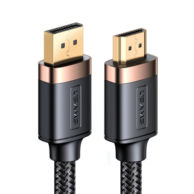 USAMS US-SJ530 U74 DP to HDMI 4K Glossy Aluminum Alloy HD Audio and Video Cable, Cable Length: 2m(Black)