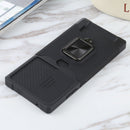 For Samsung Galaxy Note20 Ultra Sliding Camera Cover Design PC + TPU Shockproof Case with Ring Holder & Card Slot(Black)