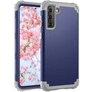 For Samsung Galaxy S21 FE 3 in 1 Shockproof PC + Silicone Protective Case(Navy Blue + Grey)