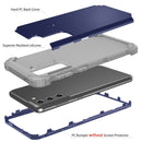 For Samsung Galaxy S21 FE 3 in 1 Shockproof PC + Silicone Protective Case(Navy Blue + Grey)