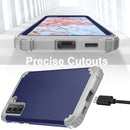 For Samsung Galaxy S21 FE 3 in 1 Shockproof PC + Silicone Protective Case(Navy Blue + Grey)