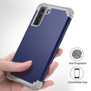 For Samsung Galaxy S21 FE 3 in 1 Shockproof PC + Silicone Protective Case(Navy Blue + Grey)