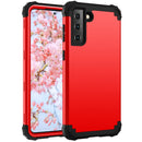 For Samsung Galaxy S21 FE 3 in 1 Shockproof PC + Silicone Protective Case(Red + Black)
