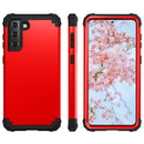 For Samsung Galaxy S21 FE 3 in 1 Shockproof PC + Silicone Protective Case(Red + Black)