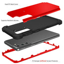 For Samsung Galaxy S21 FE 3 in 1 Shockproof PC + Silicone Protective Case(Red + Black)