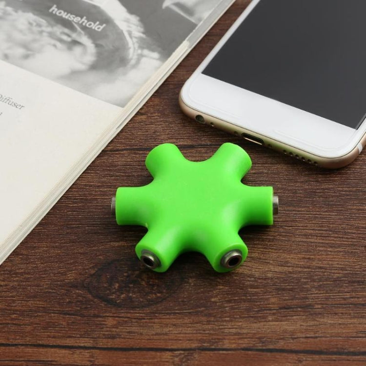 6 in 1 Audio Adapter 3.5mm Jack Multi Port Hub Aux Headphone Splitter Converter(Green)