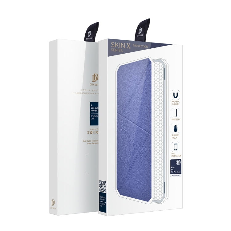 DUX DUCIS New Skin X Series PU + TPU Horizontal Flip Leather Case with Holder & Card Slots For iPhone 13 Pro Max(Blue)