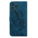 Retro Skin Feel Butterflies Embossing Horizontal Flip Leather Case with Holder & Card Slots & Wallet For iPhone 13 Pro Max(Blue)