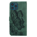Retro Skin Feel Butterflies Embossing Horizontal Flip Leather Case with Holder & Card Slots & Wallet For iPhone 13 Pro Max(Green)