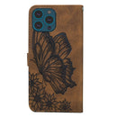 Retro Skin Feel Butterflies Embossing Horizontal Flip Leather Case with Holder & Card Slots & Wallet For iPhone 13 Pro Max(Brown)
