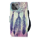 3D Painting Pattern Coloured Drawing Horizontal Flip PU Leather Case with Holder & Card Slots & Wallet For iPhone 13 mini(Feather Wind Chimes)