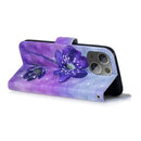 3D Painting Pattern Coloured Drawing Horizontal Flip PU Leather Case with Holder & Card Slots & Wallet For iPhone 13(Purple Flower)