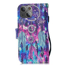 3D Painting Pattern Coloured Drawing Horizontal Flip PU Leather Case with Holder & Card Slots & Wallet For iPhone 13(Starry Sky Wind Chimes)