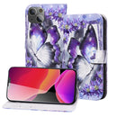 3D Painted Pattern Horizontal Flip Leather Case with Holder & Wallet & Card slot & Lanyard For iPhone 13 mini(Purple Flower Butterfly)