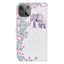 3D Painted Pattern Horizontal Flip Leather Case with Holder & Wallet & Card slot & Lanyard For iPhone 13(Flower Elephant)