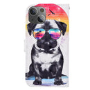 3D Painted Pattern Horizontal Flip Leather Case with Holder & Wallet & Card slot & Lanyard For iPhone 13(Glasses Dog)