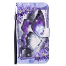 3D Painted Pattern Horizontal Flip Leather Case with Holder & Wallet & Card slot & Lanyard For iPhone 13 Pro Max(Purple Flower Butterfly)