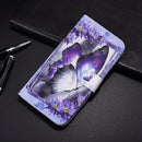 3D Painted Pattern Horizontal Flip Leather Case with Holder & Wallet & Card slot & Lanyard For iPhone 13 Pro Max(Purple Flower Butterfly)