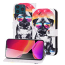 3D Painted Pattern Horizontal Flip Leather Case with Holder & Wallet & Card slot & Lanyard For iPhone 13 Pro Max(Glasses Dog)