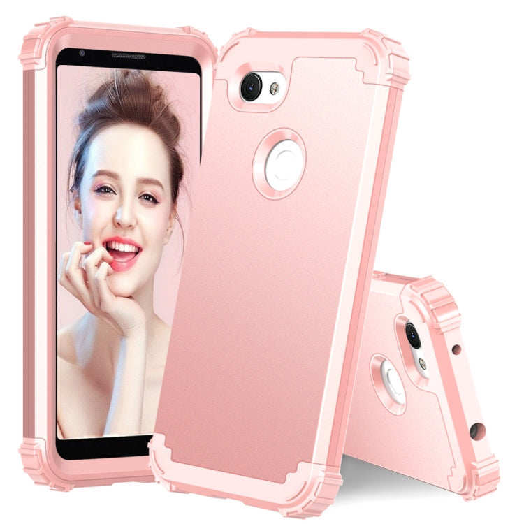 For Google Pixel 3a 3 in 1 Shockproof PC + Silicone Protective Case(Rose Gold)
