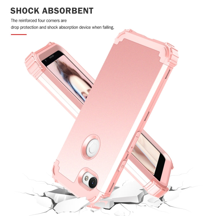 For Google Pixel 3a 3 in 1 Shockproof PC + Silicone Protective Case(Rose Gold)